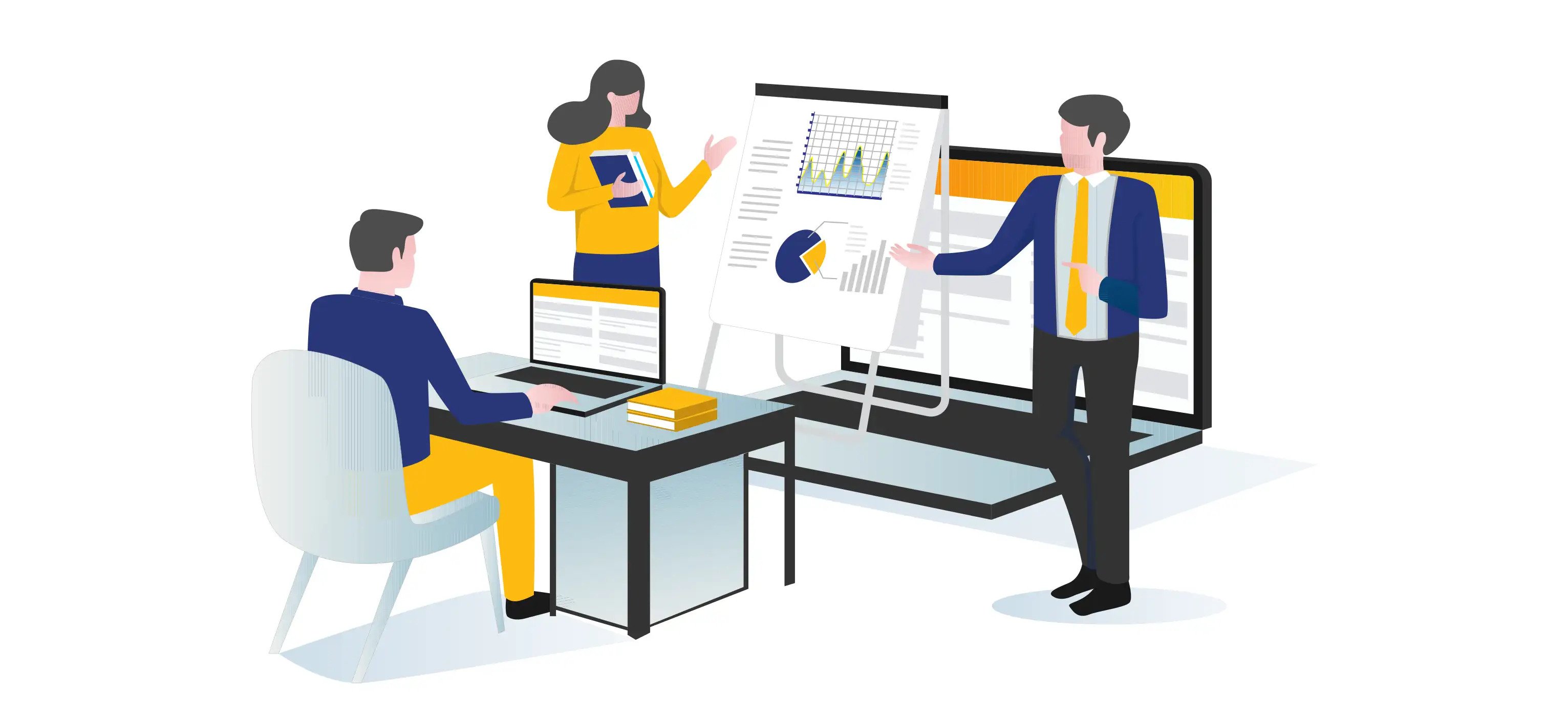 Business people talking about a graph